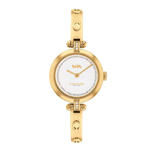 Ladies Cary Crystal Accent Gold-Tone Bangle Watch, White Dial
