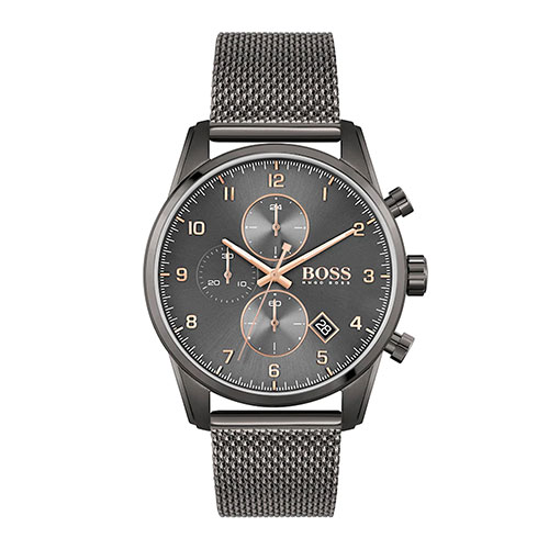 Mens Skymaster Gray Stainless Steel Mesh Watch, Gray Dial