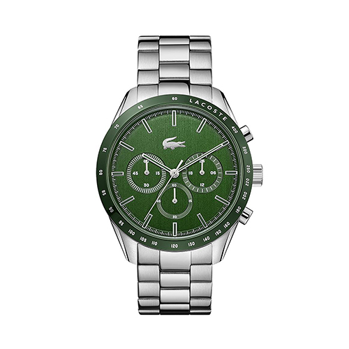 Mens Boston Chronograph Silver-Tone Stainless Steel Watch, Green Dial