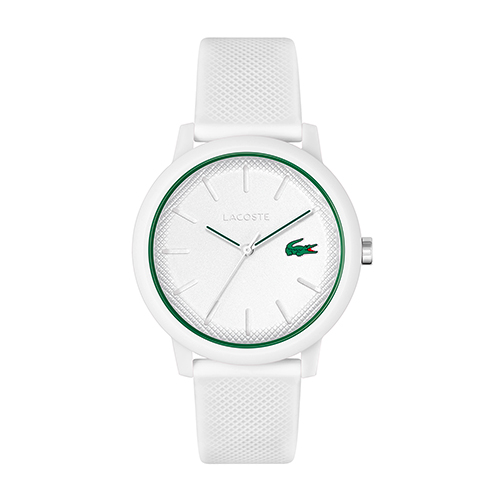Mens 12.12 White & Green Silicone Strap Watch, White Dial