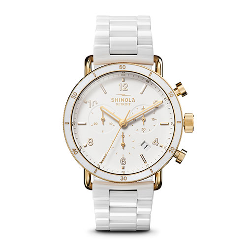 Ladies' Canfield Sport Chronograph White Ceramic Watch, White Dial
