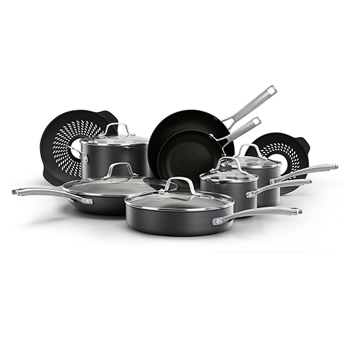 Classic 14pc Hard-Anodized Nonstick Cookware Set w/ No-Boil-Over Inserts