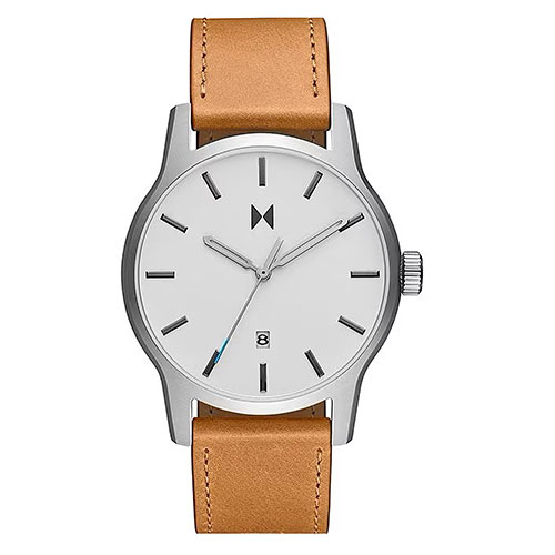 Mens Classic II Camel Tan Leather Strap Watch, White Dial