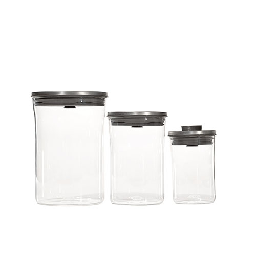 Steel 3pc Glass Graduated POP Canister Set