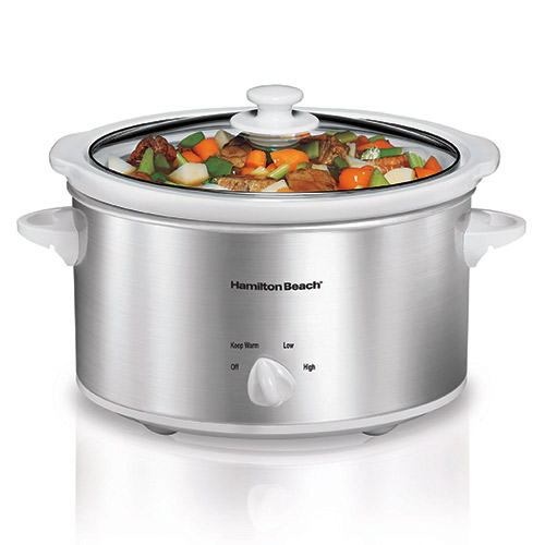 4qt Slow Cooker, White/Silver