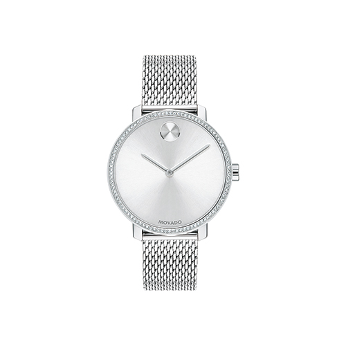 Ladies BOLD Shimmer Crystal Silver-Tone Stainless Steel Watch, Silver Dial