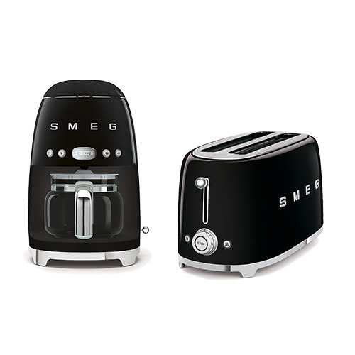 50's Retro-Style AM Kit w/ 10 Cup Coffee Machine & 2 Slot Toaster, Black