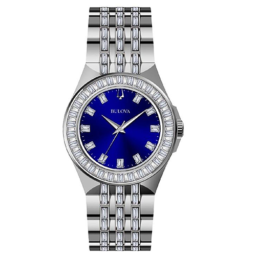 Mens Phantom Crystal Silver-Tone Stainless Steel Watch, Blue Dial