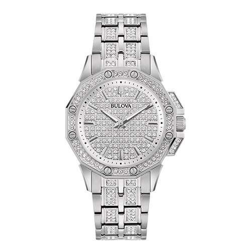 Ladies' Octava Crystal Silver-Tone Stainless Steel Watch, Crystal Pave Dial