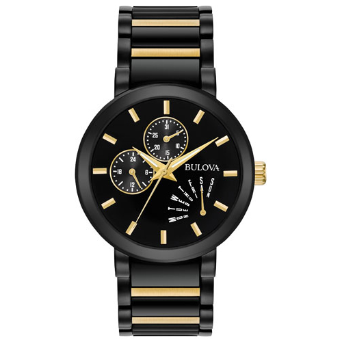 Mens Classic Black Ion-Plated Stainless Steel Watch, Black/Gold Dial