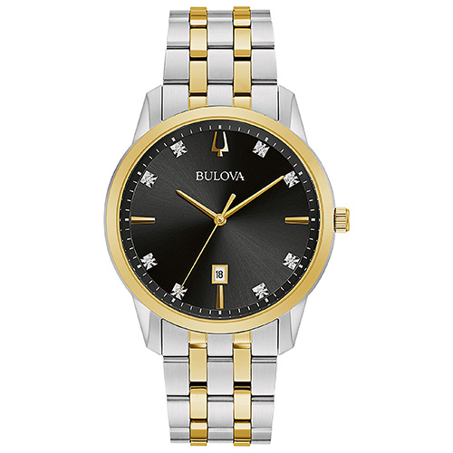 Mens Sutton Silver & Gold Crystal Stainless Steel Watch, Black Dial