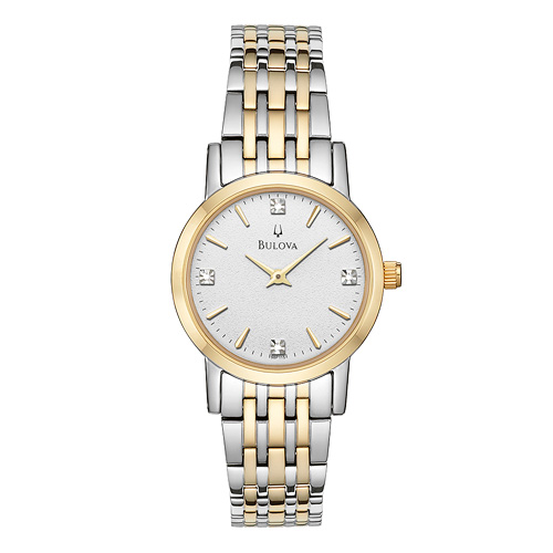 Womens Classic Two-Tone Diamond Watch, White-Silver Dial