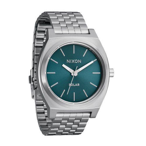 Men's Time Teller Solar Silver-Tone Stainless Steel Watch, Dusty Blue Dial