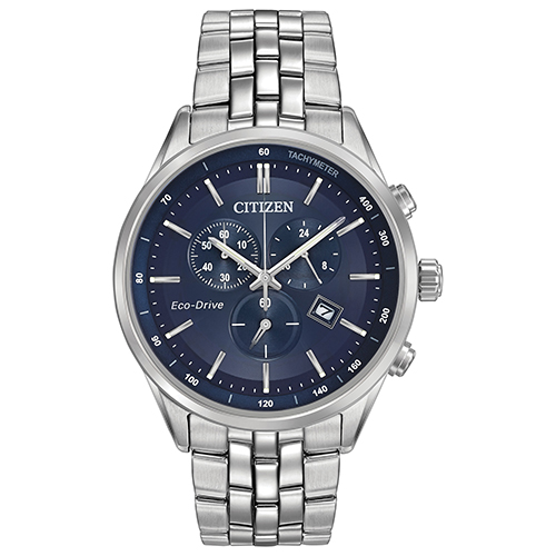 Mens Corso Eco-Driver Silver-Tone Stainless Steel Watch, Blue Dial