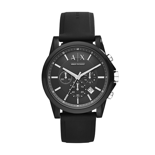 Mens Outerbanks Multi-Dial Black Silicone Watch, Silver & Black Dial