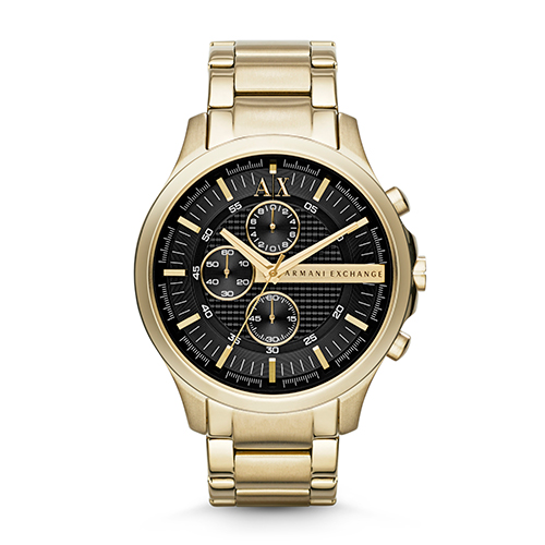 Mens Hampton Multi-Dial Gold-Tone Stainles Steel Watch, Black Dial