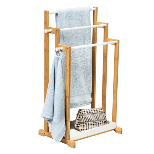 3-Tier Freestanding Bath Towel Rack, Natural White/Bamboo