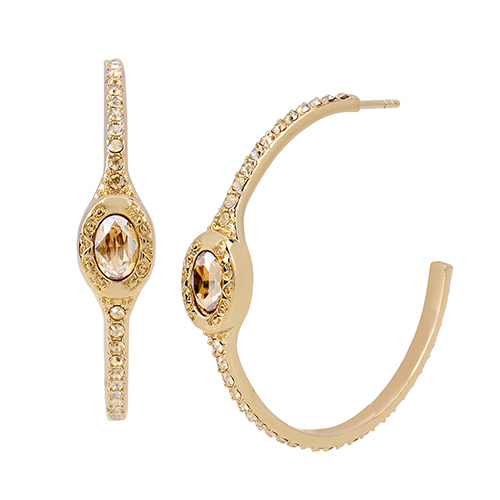 Signature Logo Pave Hoop Earrings, Gold