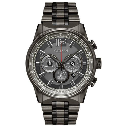 Mens Nighthawk Eco-Drive Granite Ion-Plated Chronograph Watch, Gray Dial