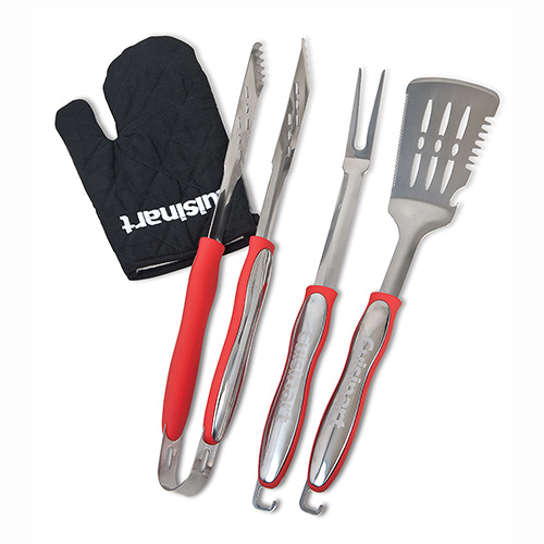 3pc Grilling Tool Set w/ Black Grill Glove, Red