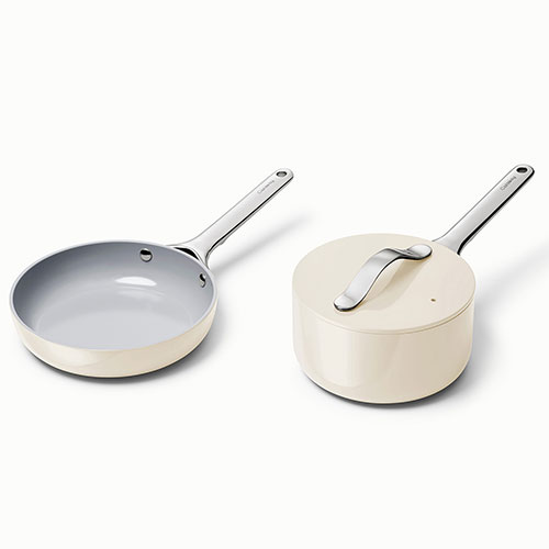 Nonstick Ceramic Minis Duo Cookware Set - Fry Pan & Saucepan, Cream