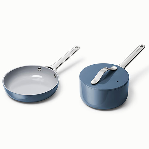 Nonstick Ceramic Minis Duo Cookware Set - Fry Pan & Saucepan, Navy