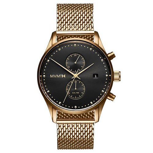 Mens Eclipse Voyager Gold-Tone Stainless Steel Chronograph Watch, Black Dial