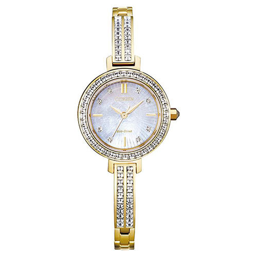 Ladies Silhouette Crystal Eco-Drive Gold-Tone Watch, Mother-of-Pearl Dial