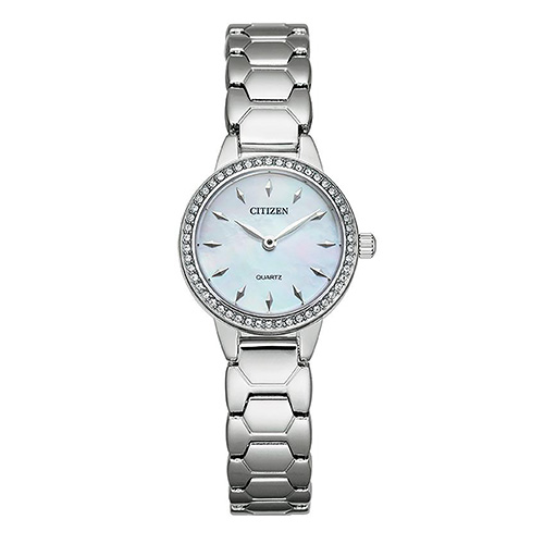 Ladies Quartz Silver Swarovski Stainless Steel Watch, Mother-of-Pearl Dial