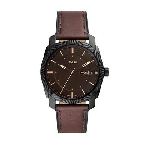 Men's Machine Black & Brown Leather Strap Watch, Brown Dial