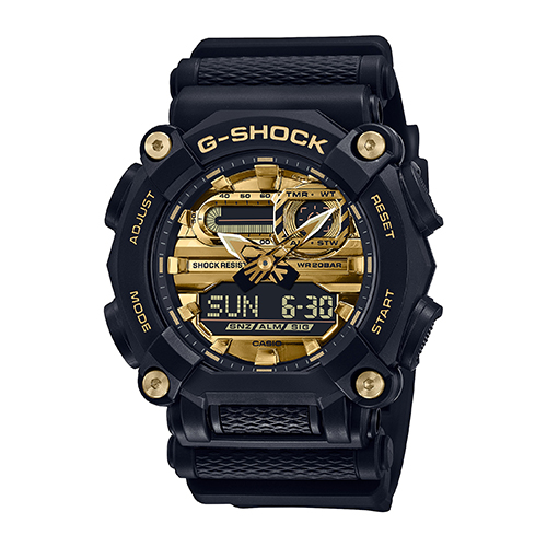 Mens G-Shock Astro World Ana/Digi Black Resin Watch, Gold Dial