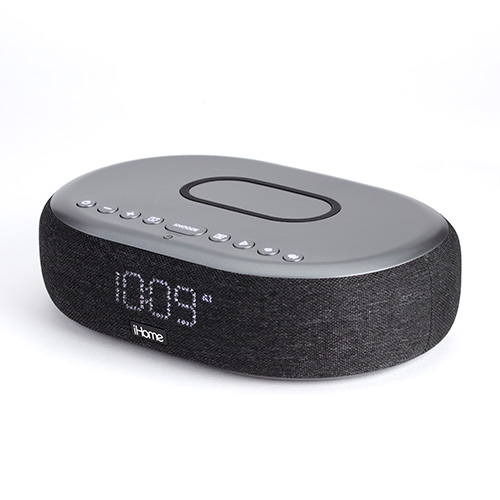 TimeBoost Alarm Clock w/ Wireless Charging, Gray