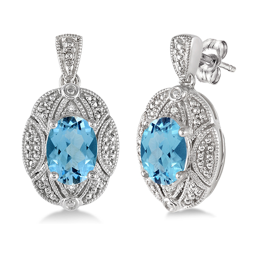 Blue Topaz & Diamond Oval Earrings