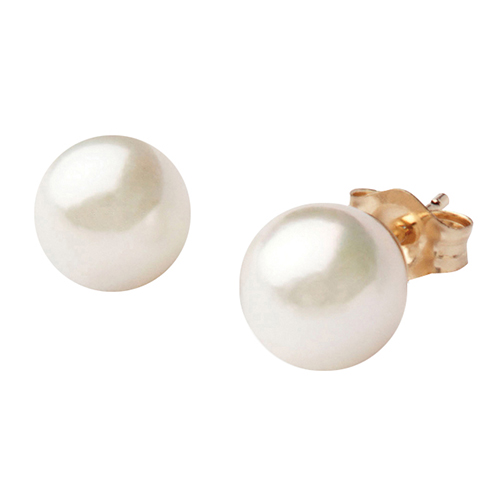 Pearl Earrings, 9mm - White