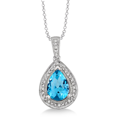 Blue Topaz & Diamond Teardrop Necklace