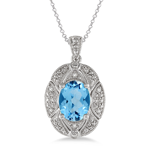 Blue Topaz & Diamond Oval Necklace