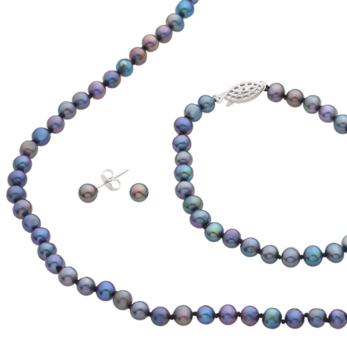 Black Freshwater Pearl Bracelet, Necklace & Earrings