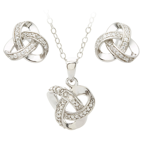Diamond Love Knot Earring & Necklace Set