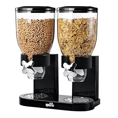 Double Cereal Dispenser w/ Portion Control, Black