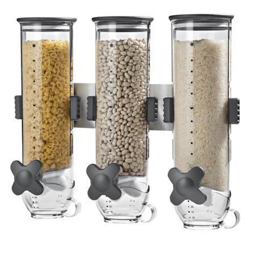 Wall Mount Triple Canister Cereal Dispenser, Black & Clear