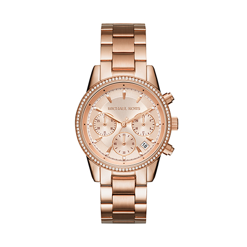 Ladies Ritz Pave Rose Gold-Tone SS Watch, Rose Gold Dial
