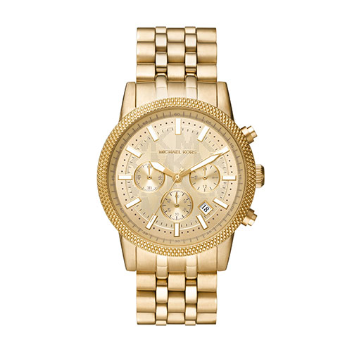 Mens Oversized Hutton Gold-Tone Stainless Steel Chronograph Watch, Gold Dial