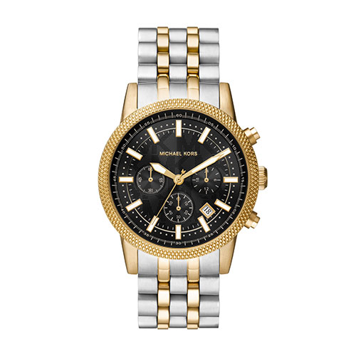 Mens Oversized Hutton Two-Tone Stainless Steel Chronograph Watch, Black Dial