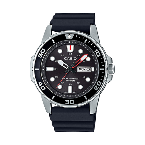 Mens Classic Diver Inspired Analog Solar Black Strap Watch, Black Dial