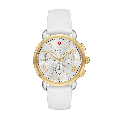 Ladies Sport Sail White & Gold-Tone Silicone Strap Watch, Silver Dial