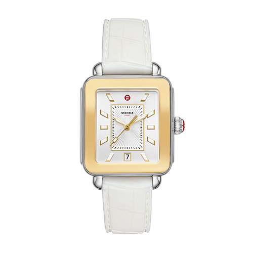 Ladies Deco Sport Two-Tone White Silicone Watch, Silver White Dial
