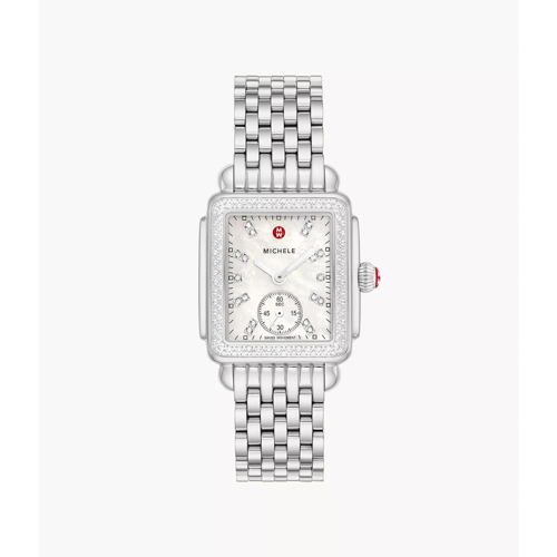 Ladies' Deco Mid Silver-Tone Stainless Steel 126 Diamond Watch, White MOP Dial