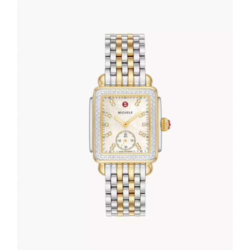 Ladies' Deco Mid Two-Tone 18K Gold 126 Diamond Watch, White MOP Dial