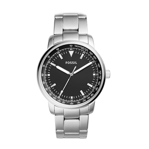 Mens Sport Silver-Tone Stainless Steel Watch, Black Dial