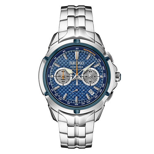 Men's Coutura Chronograph Silver-Tone Stainless Steel Watch, Blue Dial